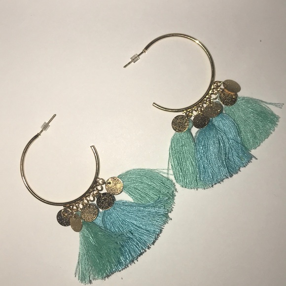 Mint tassel hoops - Picture 2 of 2